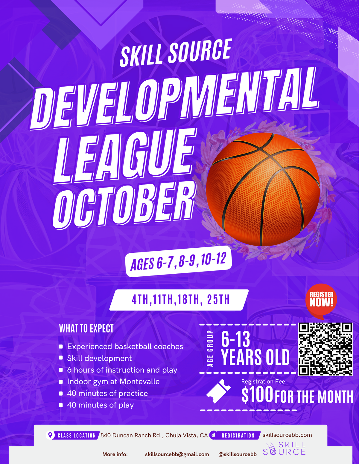 Skill Source Sunday Developmental Basketball League (Ages 6-7) [October] 9am