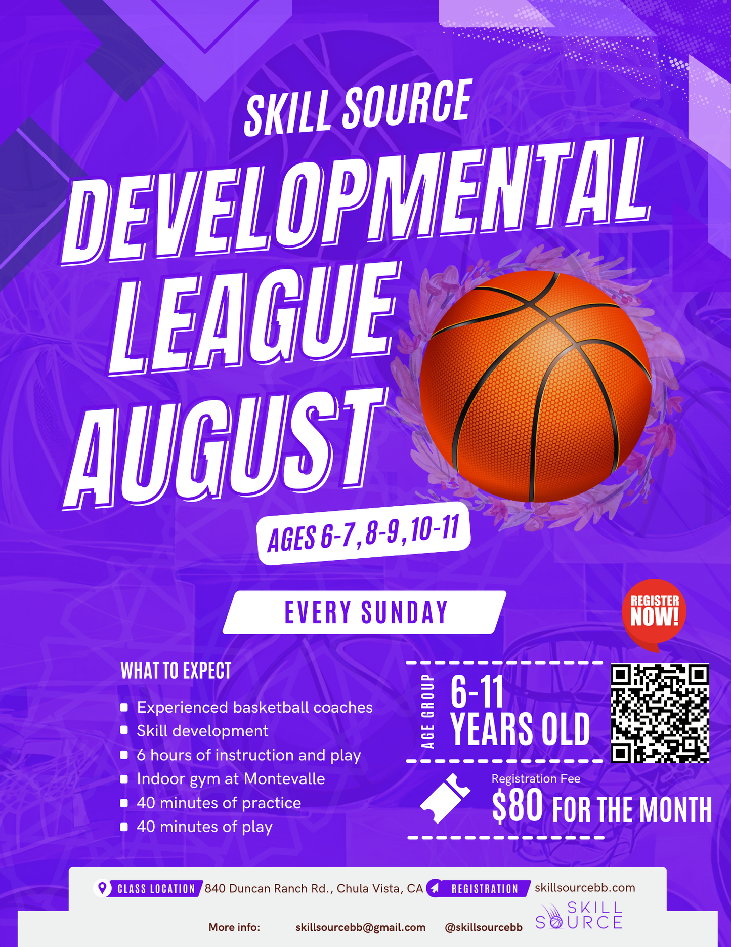 Skill Source Sunday Developmental Basketball League (Ages 8-9) [August] 10:30am