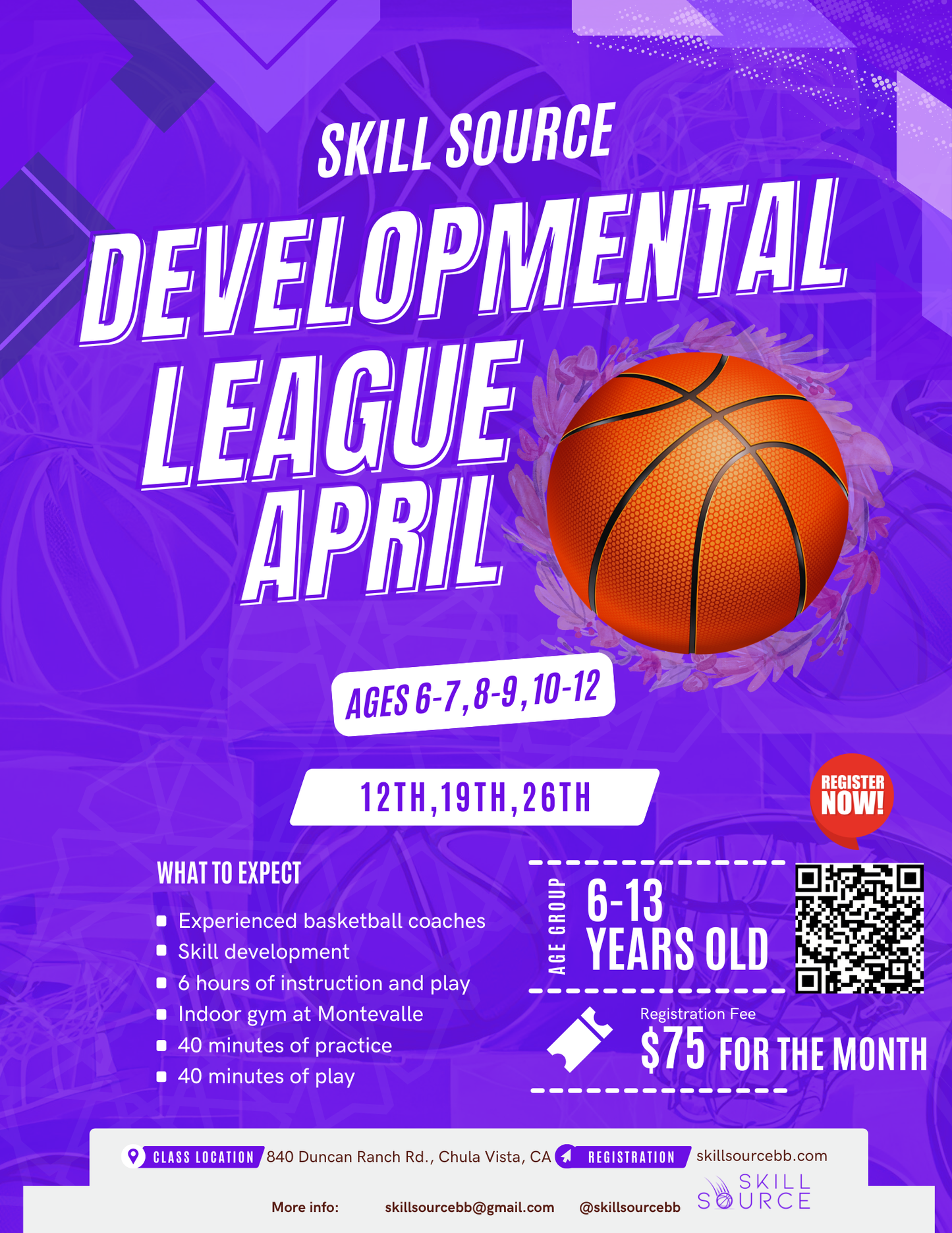 Skill Source Sunday Developmental Basketball League (Ages 10-13) [April] 12:00pm